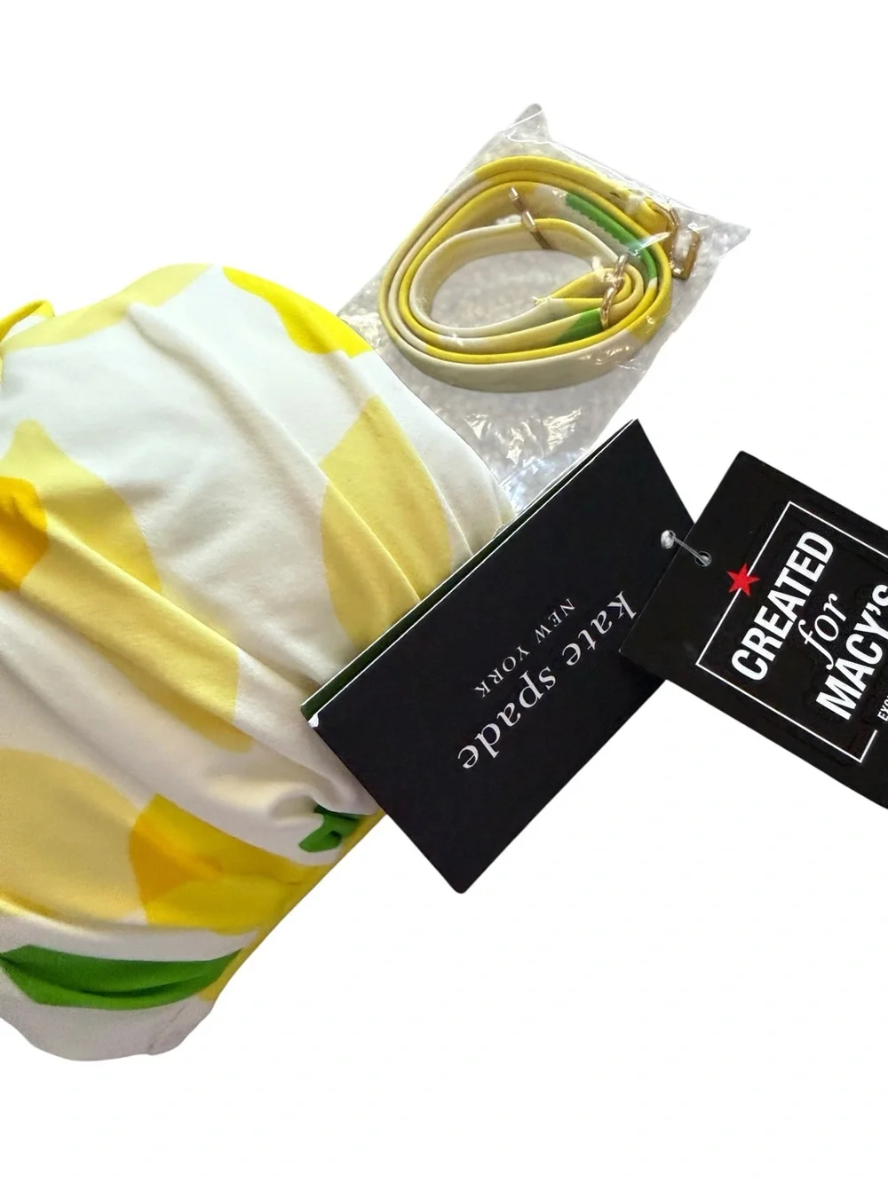 kate spade Yellow Green and White Lemon-Print Bandeau Bikini Top